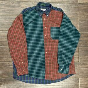 Vtg Overton Shirtmakers Patchwork Plaid Button Down Shirt Multi-Color 90s Medium